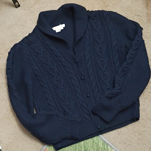 Vintage Brooks Brothers Blue Shawl Cable Knit Wool Cardigan Sweater SZ Med - Picture 4 of 7